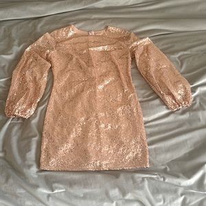 SHEIN Rose Gold sequin dress Puff sleeve Zippered back Never worn